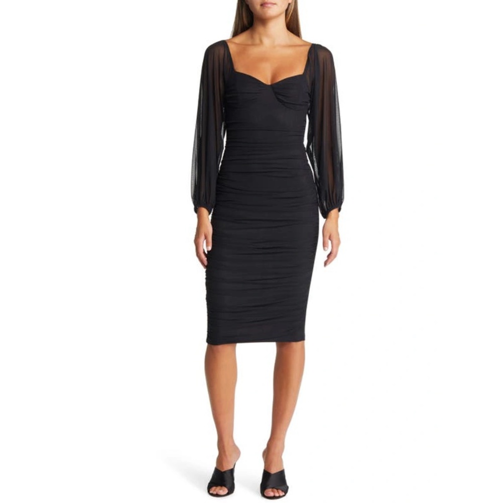 AREA STARS: Sweetheart Sheer Long Sleeve Mesh Dress In Black (NWOT)